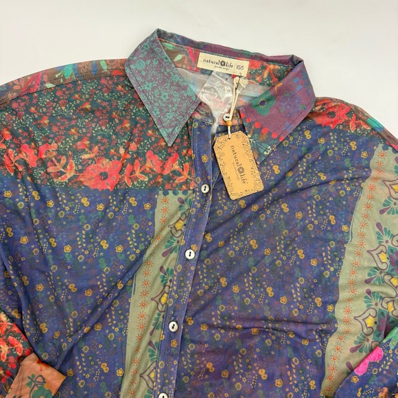 Natural Life Sheer Patchwork Floral Maxi Shirt Dress Coverup Duster Kimono Boho - Picture 6 of 12